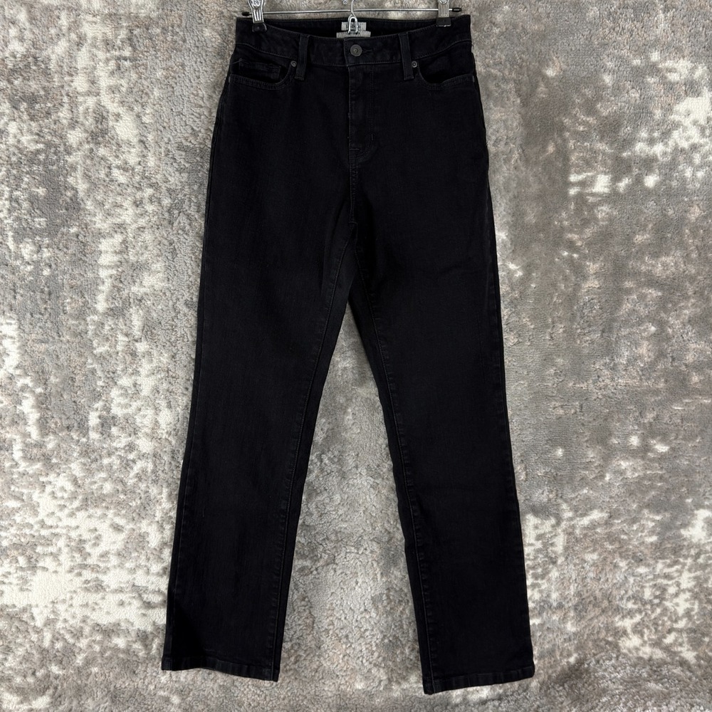 LL Bean Size 6 Classic Fit Minimalist Casual Denim Jean Pants Black Button‎ Zip